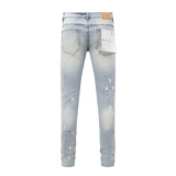Purple Brand New Fashion Inkjet Distressed Slimming Small Leg Elastic Jeans