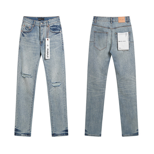 Purple Brand New Fashion Full Diamond Slim Fit Small Leg Elastic Jeans