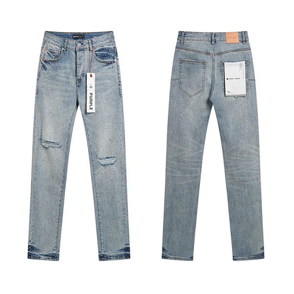 Purple Brand New Fashion Full Diamond Slim Fit Small Leg Elastic Jeans