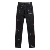 Purple Brand New Retro Graffiti Slimming Small Leg Elastic Jeans