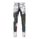 Purple Brand New Personalized Graffiti Slimming Small Leg Elastic Jeans