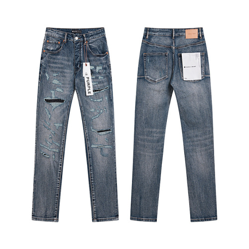 Purple Brand New Personalized Distressed Slimming Small Foot Elastic Denim Pants