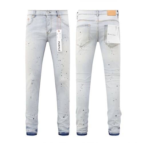 Purple Brand New Fashion Splash Ink Slimming Small Leg Elastic Jeans