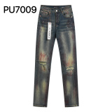 Purple Brand Fashion Graffiti Distressed Slimming Small Leg Elastic Jeans