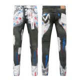 Purple Brand New Personalized Graffiti Slimming Small Leg Elastic Jeans