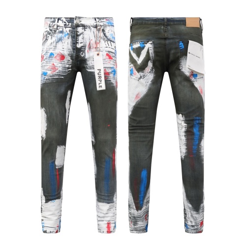 Purple Brand New Personalized Graffiti Slimming Small Leg Elastic Jeans
