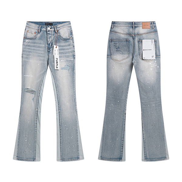Purple Brand Fashion Inkjet Distressed Micro Horn Elastic Jeans