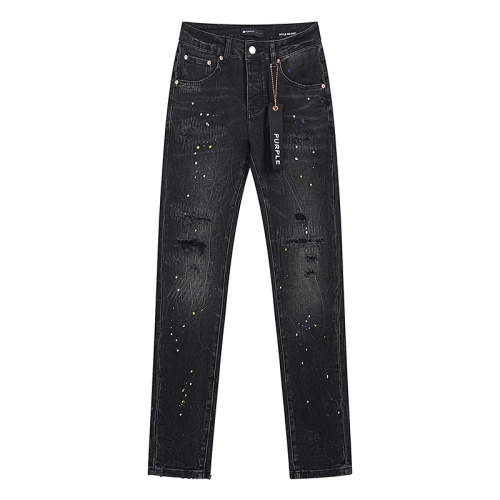 Purple Brand Fashion Inkjet Distressed Slimming Small Leg Elastic Jeans