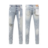 Purple Brand New Fashion Inkjet Distressed Slimming Small Leg Elastic Jeans