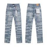Purple Brand New Fashion Full Logo Printed Slim fit Small Leg Elastic Jeans