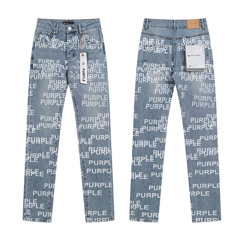 Purple Brand New Fashion Full Logo Printed Slim fit Small Leg Elastic Jeans