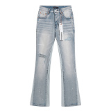 Purple Brand Fashion Inkjet Distressed Micro Horn Elastic Jeans