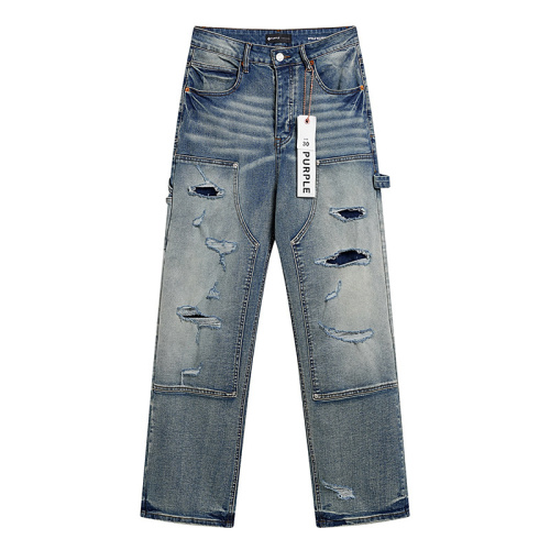 Purple Brand New Fashion Distressed Casual Straight leg Jeans