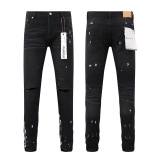 Purple Brand New Fashion Inkjet Distressed Slimming Small Leg Elastic Jeans