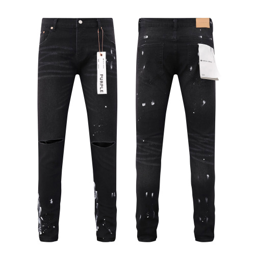 Purple Brand New Fashion Inkjet Distressed Slimming Small Leg Elastic Jeans
