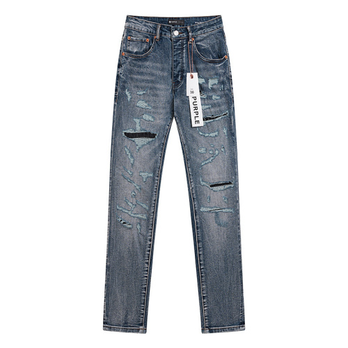 Purple Brand New Personalized Distressed Slimming Small Foot Elastic Denim Pants