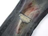 Purple Brand Fashion Graffiti Distressed Slimming Small Leg Elastic Jeans