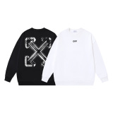 Off White Fashion Checkered Arrow Printed Round Neck Hoodie for Couples, Casual Loose Sweatshirt