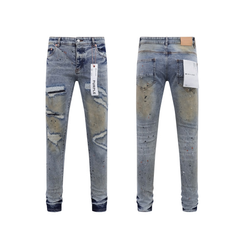 Purple Brand Fashion Washed Ink Splashed Distressed Slimming Small Leg Jeans
