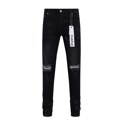 Purple Brand New Fashion Ink Splashed Distressed Slimming Small Leg Jeans