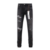Purple Brand New Fashion Inkjet Distressed Slimming Small Leg Elastic Jeans