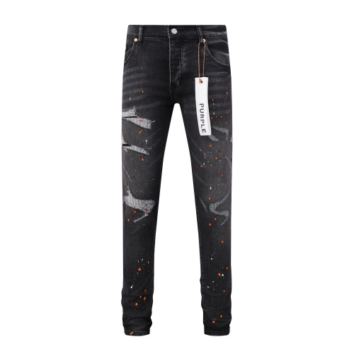 Purple Brand New Fashion Inkjet Distressed Slimming Small Leg Elastic Jeans