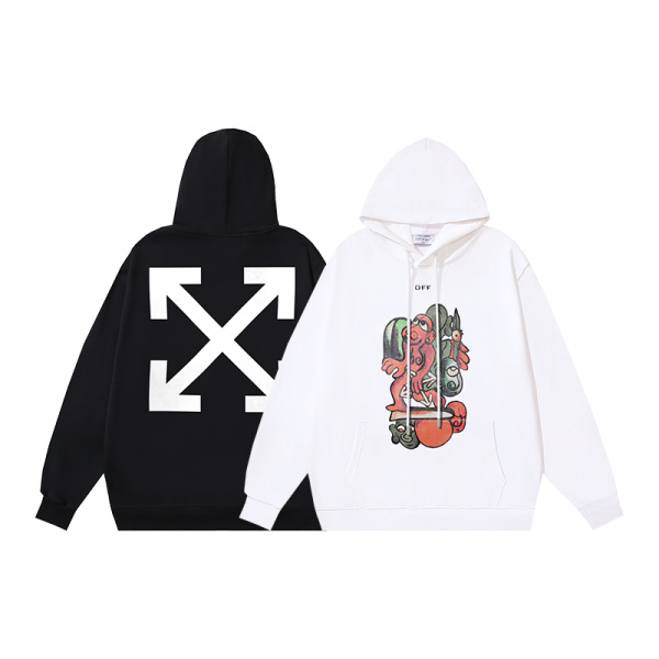 Off White Fashion Cartoon Arrow Printed Hoodie Couple Versatile Loose Sweatshirt