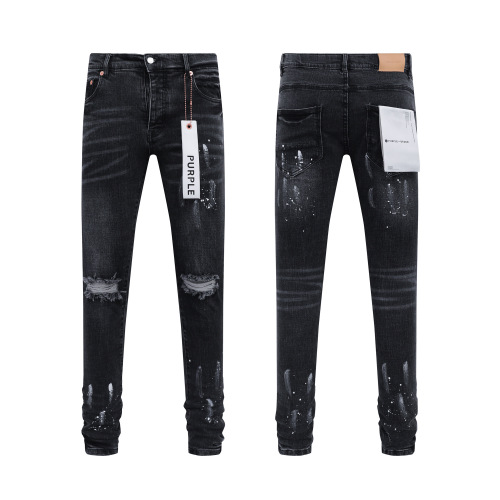 Purple Brand New Fashion Ink Splashed Distressed Slimming Small Leg Jeans