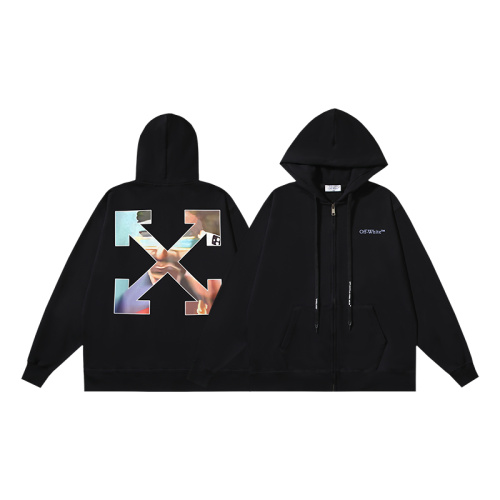 Off White Fashion Portrait Arrow Printed Hooded Zipper Sweatshirt Unisex Casual Loose Sweatshirt