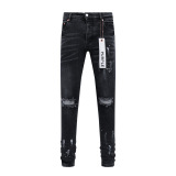 Purple Brand New Fashion Ink Splashed Distressed Slimming Small Leg Jeans