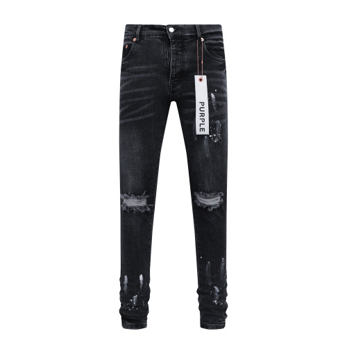 Purple Brand New Fashion Ink Splashed Distressed Slimming Small Leg Jeans