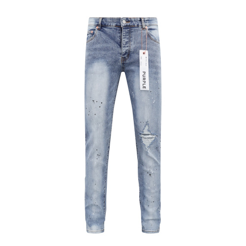 Purple Brand New Fashion Ink Splashed Distressed Slimming Small Leg Jeans 