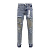 Purple Brand Fashion Washed Ink Splashed Distressed Slimming Small Leg Jeans