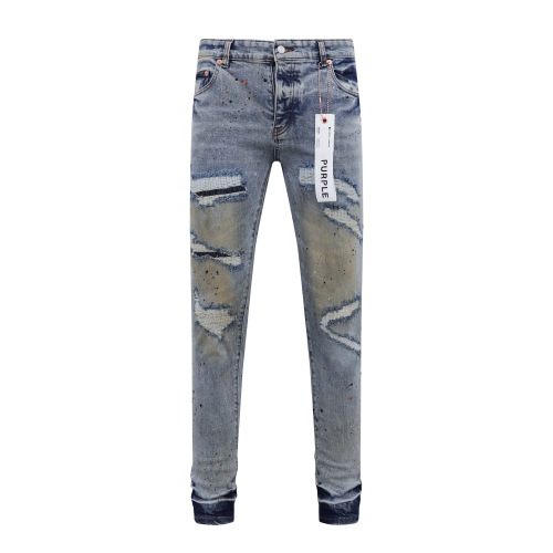 Purple Brand Fashion Washed Ink Splashed Distressed Slimming Small Leg Jeans