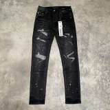Purple Brand New Fashion Inkjet Distressed Slimming Small Leg Elastic Jeans