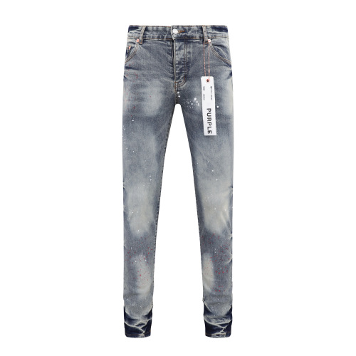 Purple Brand New Fashion Splash Ink Slimming Small Leg Elastic Jeans