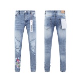 Purple Brand Fashion Color Splashed Distressed Slimming Small Leg Jeans
