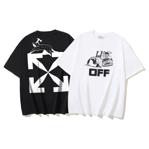 Off White New Fashion Bulldozer OFF Arrow Printed Short Sleeve Unisex Casual T-shirt
