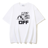 Off White New Fashion Bulldozer OFF Arrow Printed Short Sleeve Unisex Casual T-shirt