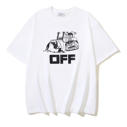 Off White New Fashion Bulldozer OFF Arrow Printed Short Sleeve Unisex Casual T-shirt