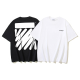Off White Classic Wave Stripe Printed Short Sleeve Unisex Casual Loose T-shirt