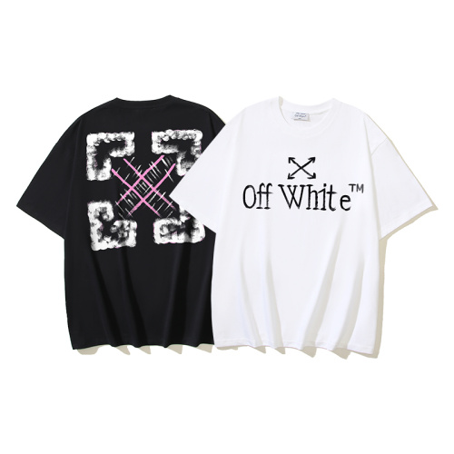 Off White Fashion Graffiti Arrow Printed Short Sleeve Unisex Casual Loose T-shirt