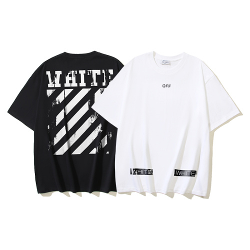 Off White Fashion Dissolved Zebra Stripe Printed Short Sleeve Unisex Casual Loose T-shirt