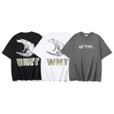 Off White New Fashion Crocodile Printed Short Sleeve Unisex Casual Washed T-shirt
