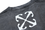 Off White Retro Washed Religious Arrow Printed Short Sleeve Unisex Casual Loose T-shirt