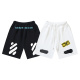 Off White Fashion Yellow Label Striped Printed Shorts for Couples, Versatile Matte Casual Pants