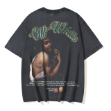 Off White Vintage Washed Digit Bacchus Grape Printed Short Sleeve Unisex Casual Loose T-shirt