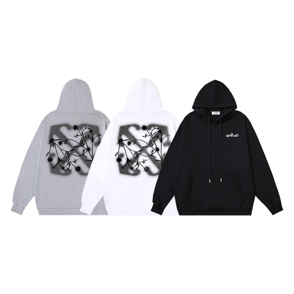 Off White Fashion Glowing Flower Arrow Printed Hoodie Unisex Casual Loose Sweatshirt