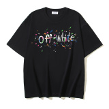 Off White Fashion Brush Arrow Splash Ink Printed Short Sleeve Unisex Casual Loose T-shirt