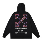 Off White Fashion Pentagram Arrow Printed Hooded Zipper Jacket Unisex Casual Loose Sweatshirt